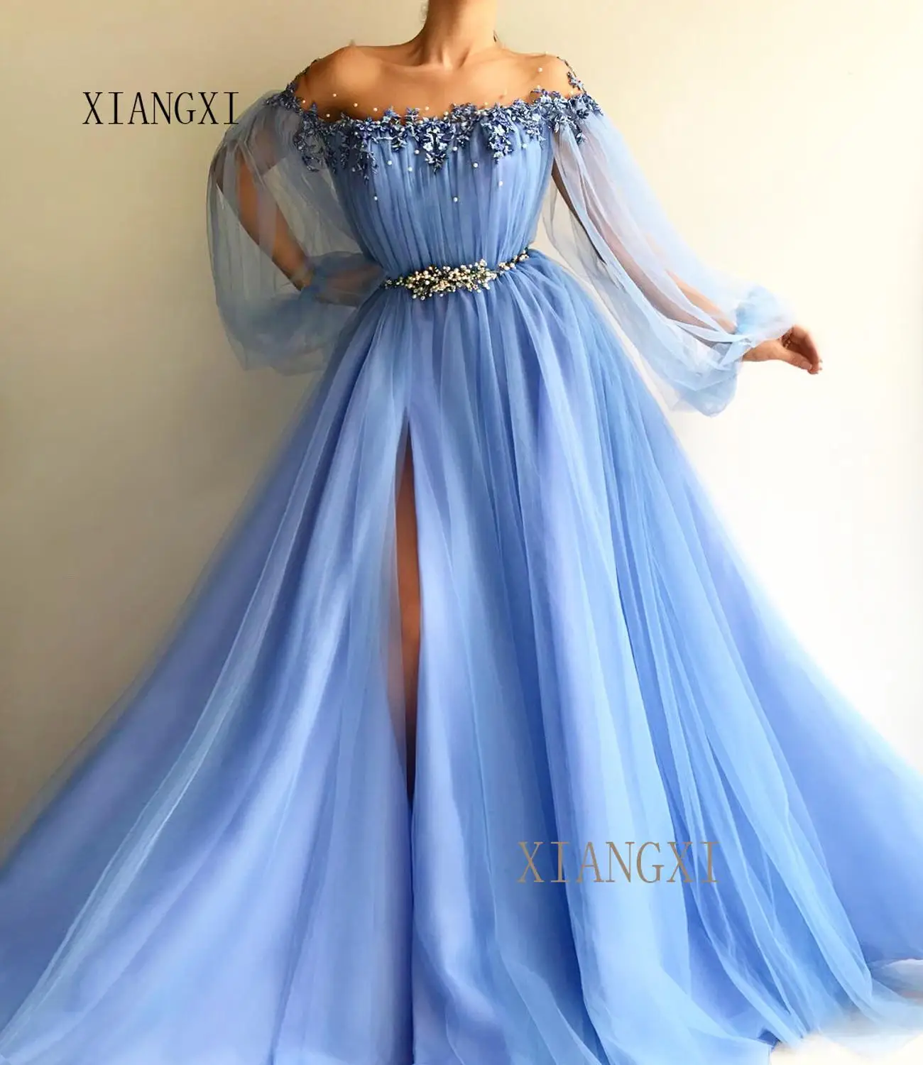 sky blue evening dress