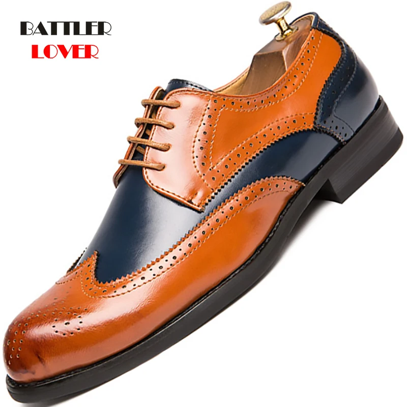 2020 Oxford Shoes Men Brogues Shoes Wedding Dress Shoes for Male Formal Shoes Lace-up Bullock Business Genuine Leather Pig Split