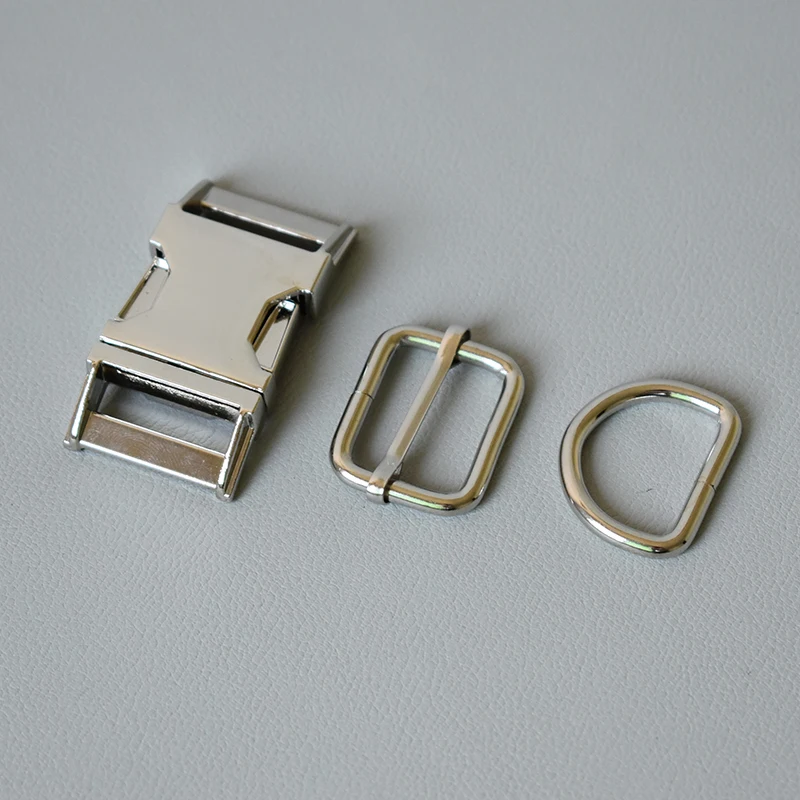 

20 suitmetal buckle+adjust buckle+D ring set) retailing plated metal for 25mm diy pet collar leash set parts accessories-slive