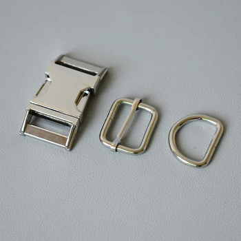 

20 suitmetal buckle+adjust buckle+D ring set) retailing plated metal for 25mm diy pet collar leash set parts accessories-slive