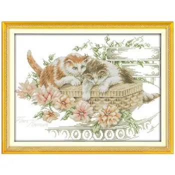 

Flowers and cats animals counted printed on the canvas 11CT 14CT DIY kit Cross Stitch embroidery needlework Sets home decor