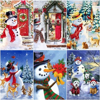 

AZQSD Unframe Oil Painting By Numbers Snowman Drawing On Canvas Abstract Art Pictures By Numbers Cartoon Christmas Gift