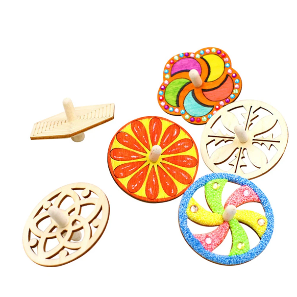 astounding 24pcs Children's Diy Painting Coloring Gyro Toys Wooden Spinning Tops DIY Wood Spin Tops For Party