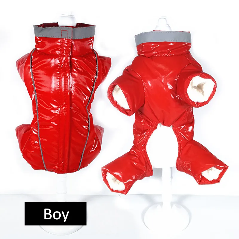 Одежда для собак для маленьких собак зимняя теплая водонепроницаемая куртка для питомцев комбинезон Светоотражающие зимние комбинезоны для питомцев для мальчиков и девочек - Цвет: boy red