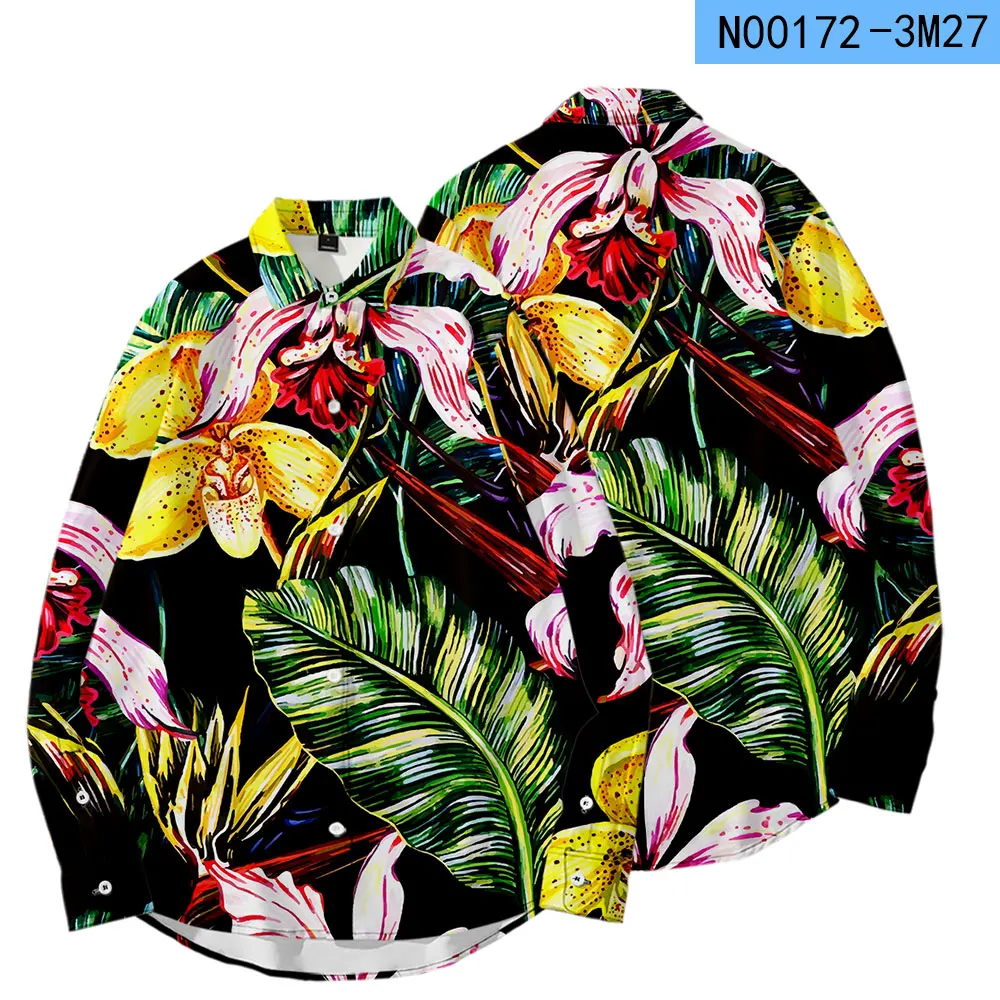 N00172 WAMNI, модная гавайская рубашка, мужская и женская, тонкая, с длинным рукавом, 3D, рубашка, Harajuku, забавный, крутой цветок, уличная, свободная, на пуговицах, Топ - Цвет: N00172