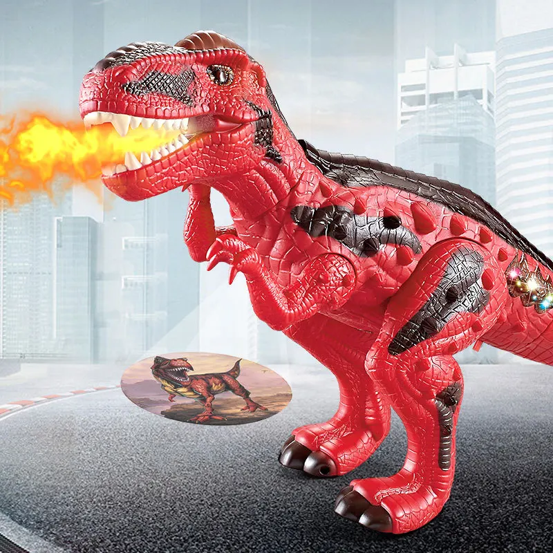 Hot new fire-breathing electric dinosaur 3D Tyrannosaurus design Light projection Walking sound model Situational animal pet toy 2