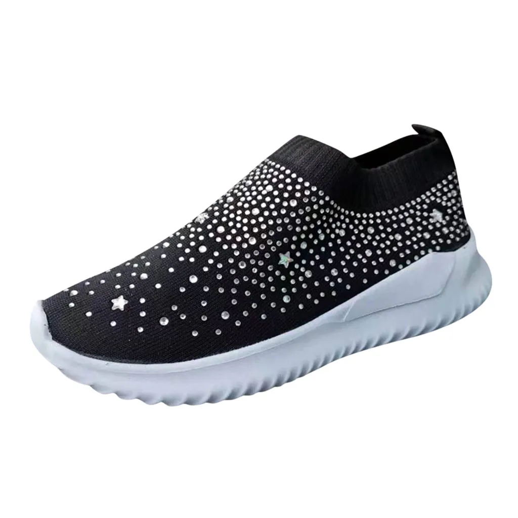 

Women Shoes Knitting Sock Sneaker Women Spring Summer Slip On Flat Shoes Women Air Mesh Breathable Loafers Crystal Walking Drive
