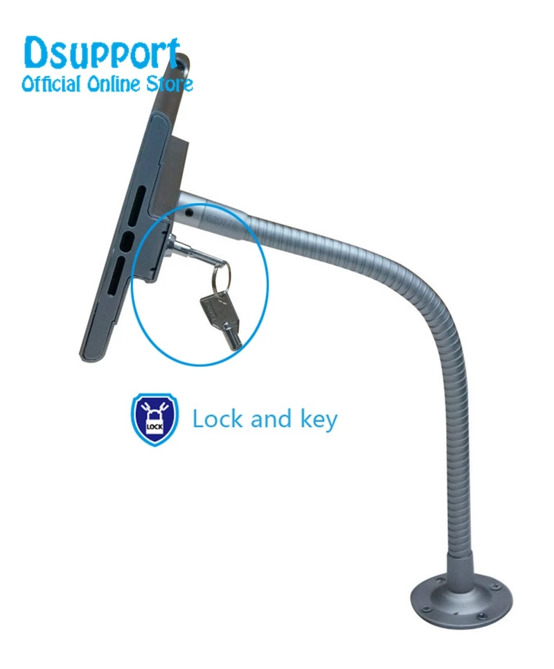 Apto para Ipad Suporte de Montagem na Parede Mini Novo Tablet Display Flexível Gooseneck Segurança Cofre Bloqueado Caixa Metal Braço 12345 pc - Imagem 3