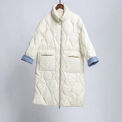 Зимнее пальто женское белое пуховое длинное пуховое пальто плюс размер парка - Цвет: Beige