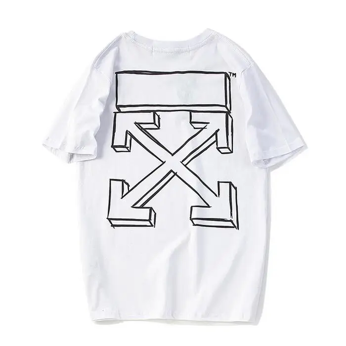 3D эскиз стрелы 18ss Off-White OW для мужчин и женщин унисекс пара влюбленных Милая модели хлопок Круглый вырез короткий рукав Футболка - Цвет: Белый