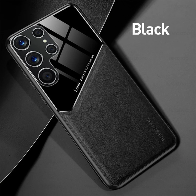 s22 ultra case S22Ultra Case Leather Car Magnetic Holder Phone Cover For Samsung Galaxy S 22 S22 Ultra Pro Plus TPU Soft Frame Shockproof Coque galaxy s22 ultra silicone case