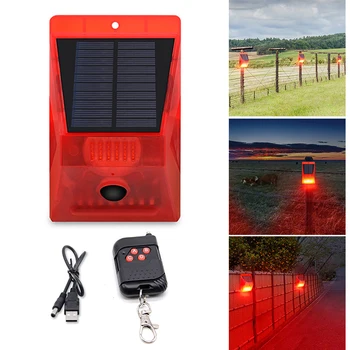 

Solar Strobe Light Solar Alarm Light with Remote Controller Sound Security Siren Light Waterproof Night Mode for Home _W