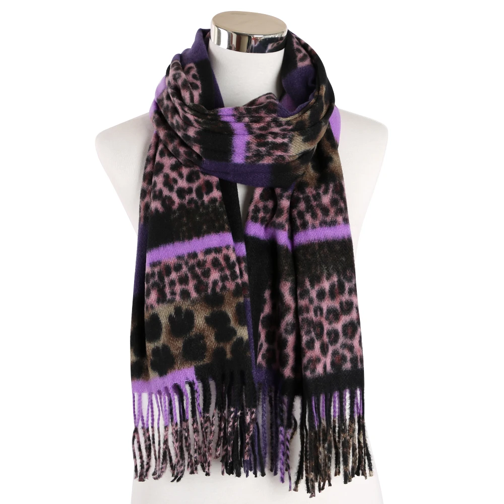 FOXMOTHER дизайн кофе фиолетовый лоскутное Леопардовый Кашемировый шарф кисточкой шаль обертывания шарфы для женщин дамы зима