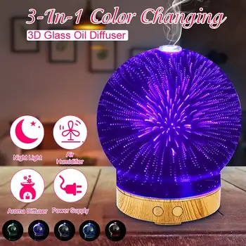 

3D Fireworks Glass Circular Shape Air Humidifier with LED Night Light Aroma Essential Oil Diffuser Mist Maker Humidifier