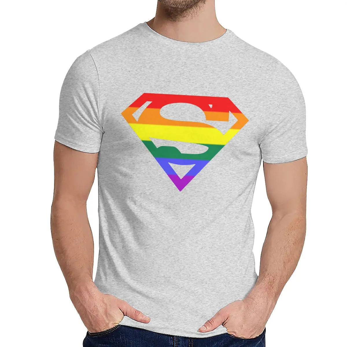 Мужская футболка супер квир Радуга, гей, LGBTQ LGBT хороший хлопок уникальный дизайн Crewneck ретро короткий рукав - Цвет: Серый
