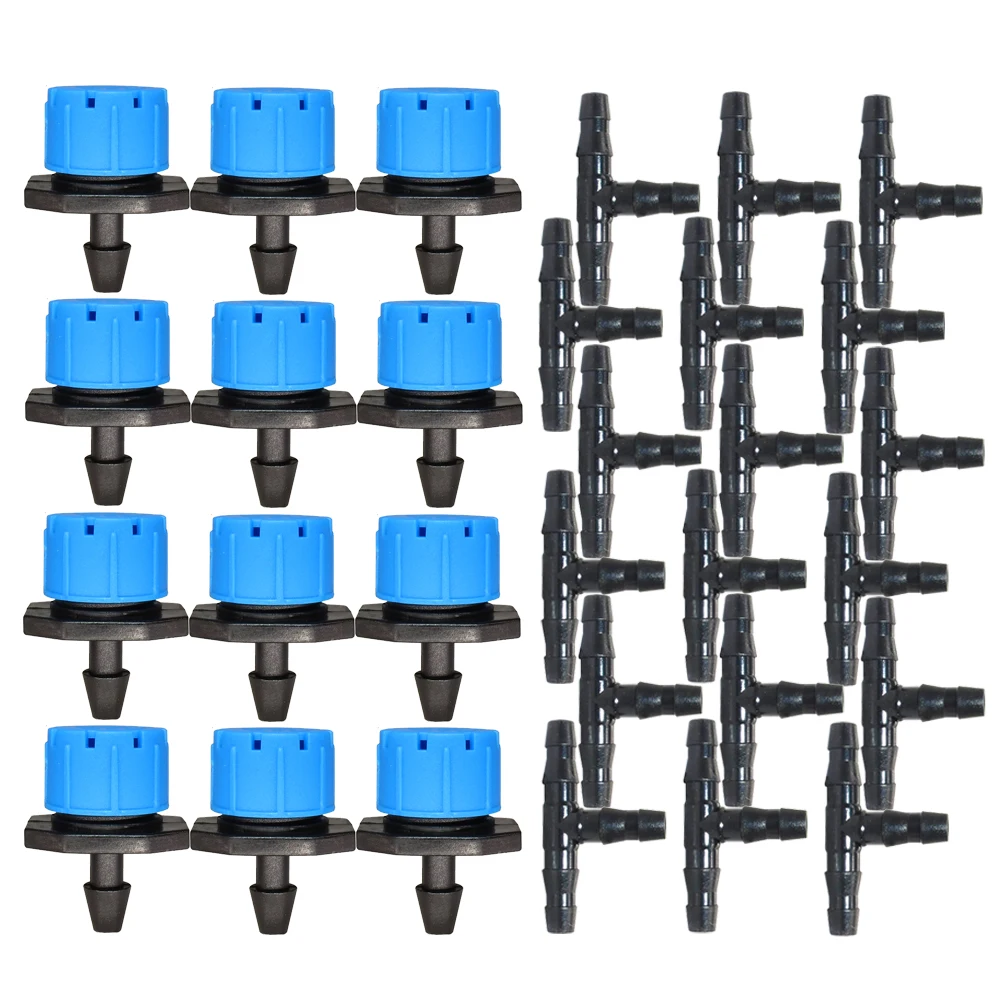 

50 шт. Регулируемый зеленый капельница RBCFHl 4/7 мм, соединители для тройника с зазубринами, микро капельный излучатель для шланга 1/4 дюйма, комплект системы полива