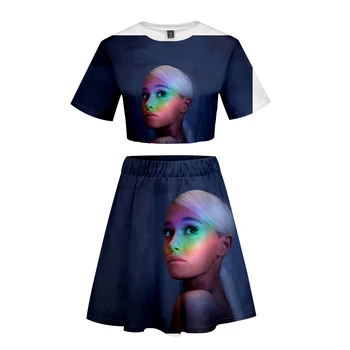 

3D Ariana Grande Short skirt suit Hot 2 Short Sleeve T-shirt and Short skirt suit Two Piece High Quality Casual New Sets