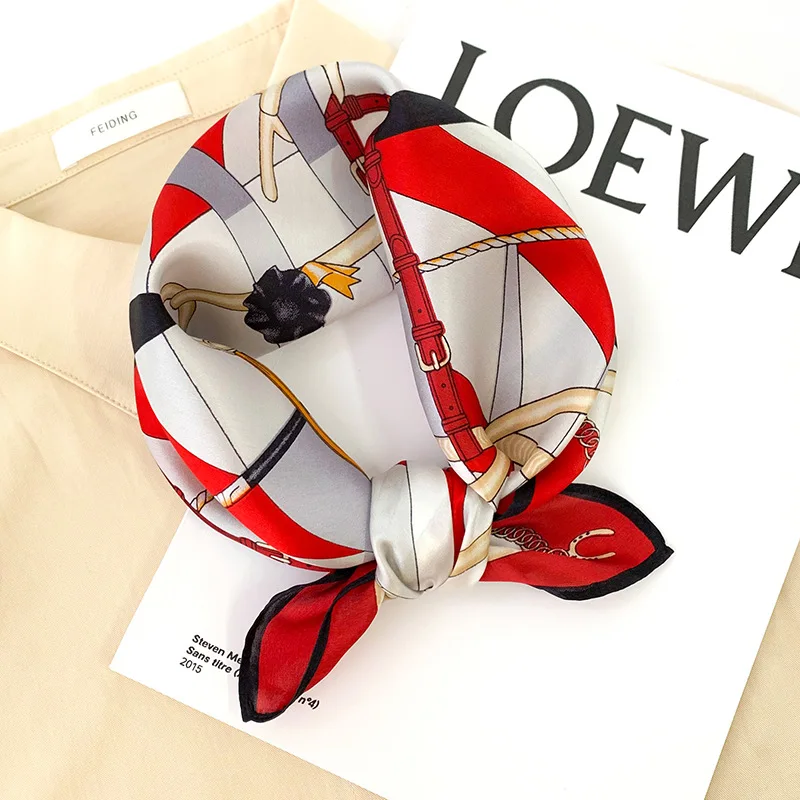 New Shawl Chain Print 100% Pure Silk Square Scarf Women Hairband Neckerchief Female Design Headband 2022 Hijab Poncho Bandana |