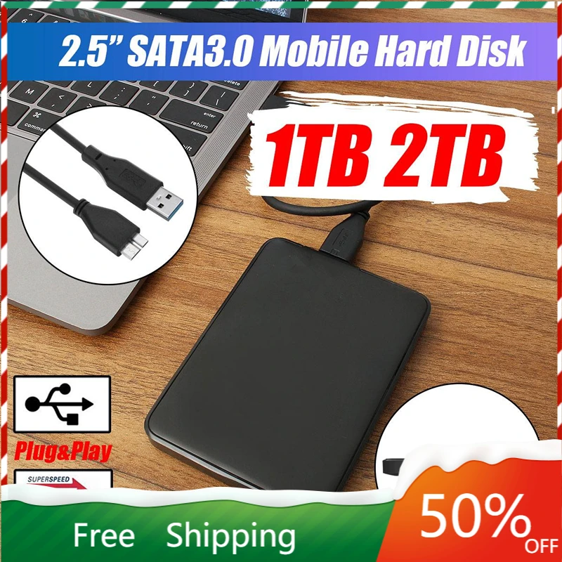 Disco duro externo USB 3,0, dispositivo de almacenamiento HDD HD de 1TB/2TB, para ordenador de escritorio y portátil Macs
