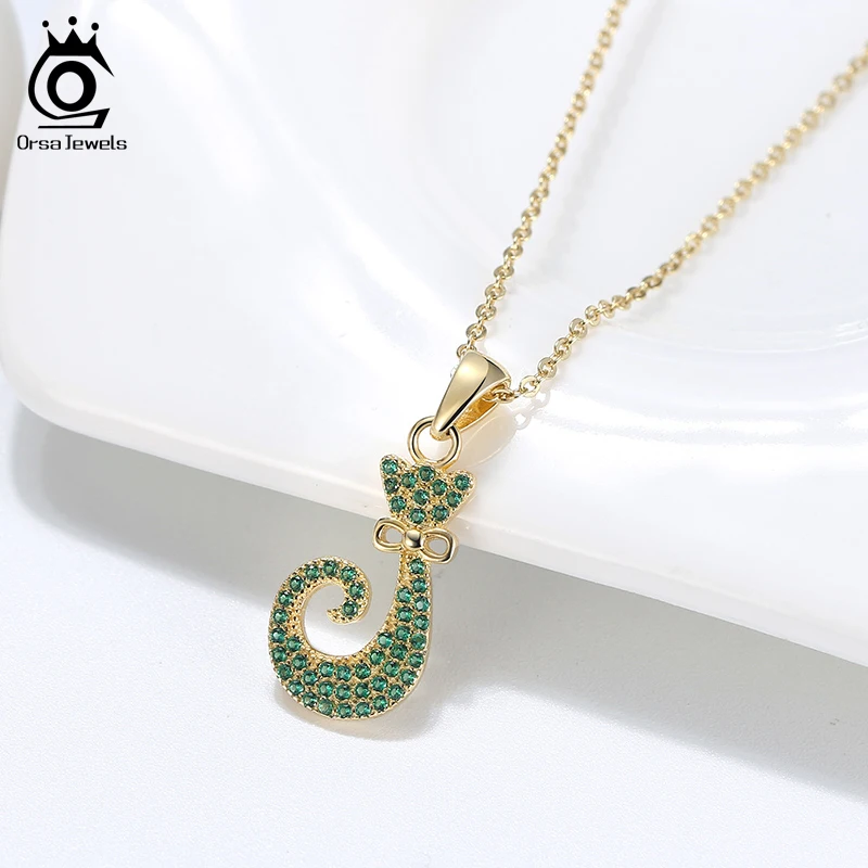 

ORSA JEWELS Cute Animal Pattern 925 Silver Pendant Necklaces with Fully AAAA Zircon Necklace for Women Jewelry Party Gift OSN230