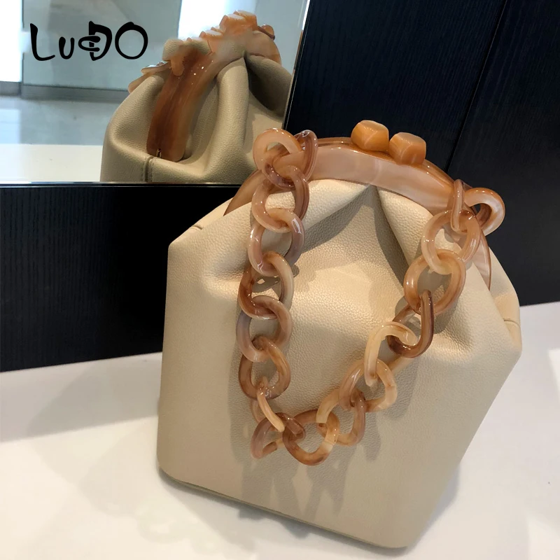 LUCDO, брендовая Ретро сумка, дизайнерская, роскошная, для женщин, сумка-мешок, Женский акриловый зажим, вечерние сумки, Ins, на цепочке, сумка на плечо, Sac A - Цвет: orange