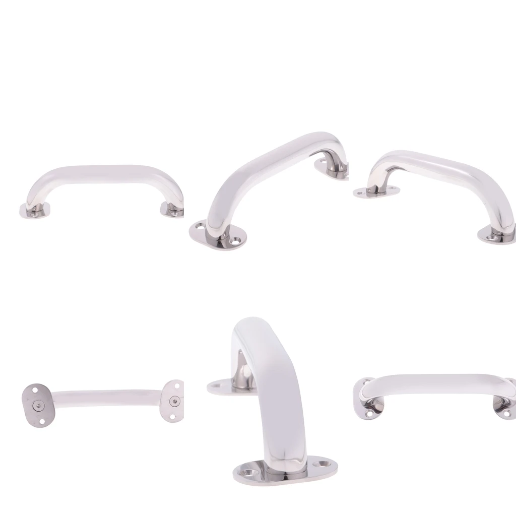 MagiDeal 6 x Polished Boat Round Handrail 9 Inch Grab Handle-Stainless Steel