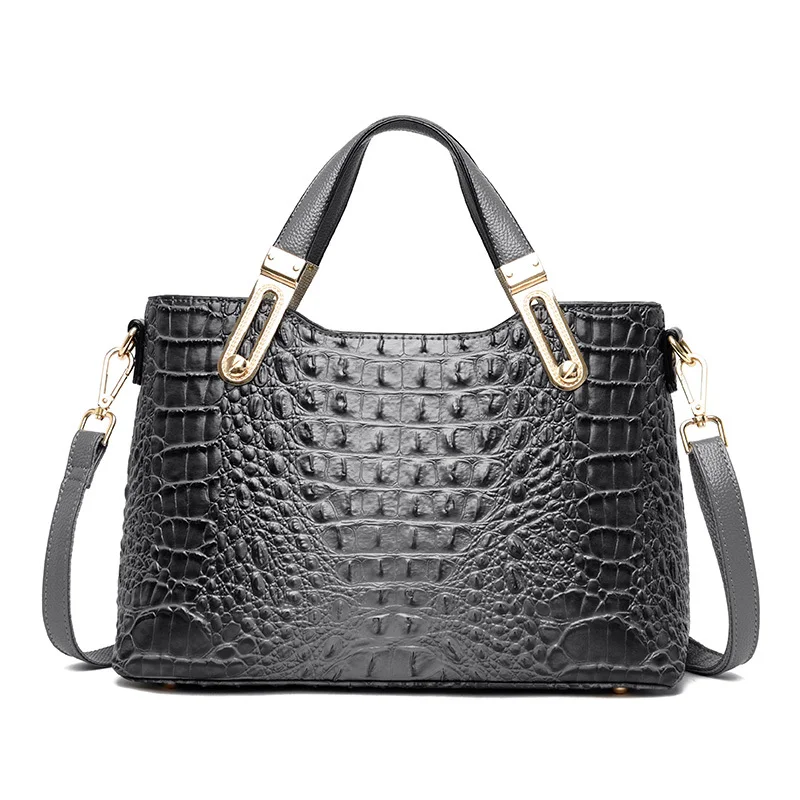 Gykaeo, роскошные сумки, женские сумки, дизайнерские, модные, с узором «крокодиловая кожа», сумка-тоут, для девушек, большая вместительность, сумки через плечо - Цвет: Серый
