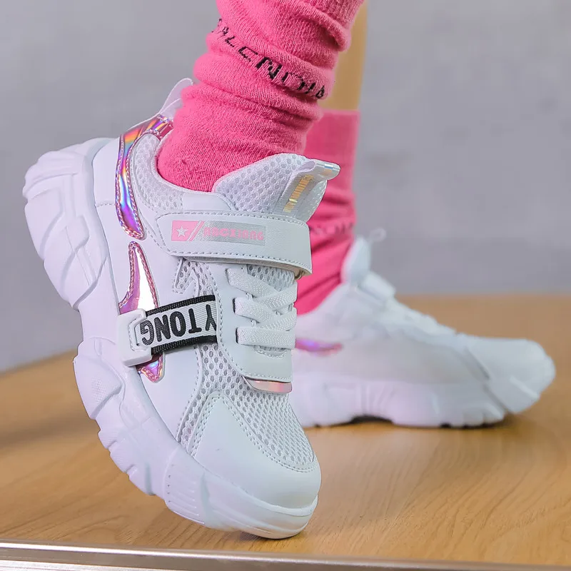 ULKNN Girls' Shoes 2020 Spring  Autumn 3 GIRL'S 4 Mesh 5 Soft-Sole Spring Small CHILDREN'S 9-Year-Old KIDS White Sports Shoes