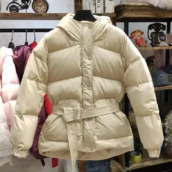 

Korean Winter Outwear White Jacket Women Overcoat Thickening Slim Female Hooded Down Sashes Coat