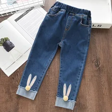 Girls Jeans Autumn Light Blue Pantalon Fillette 3-7Y kids for girls Cartoon Rabbit Ball Trousers Children's Pencil Leggings