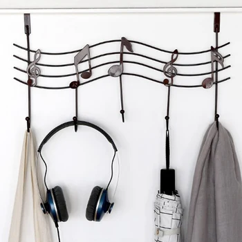 

Creative Music Notes Wall Hooks Kitchen Bathroom Organizer Hanger Hooks Mental Iron Hanging Rack With 5-Hook