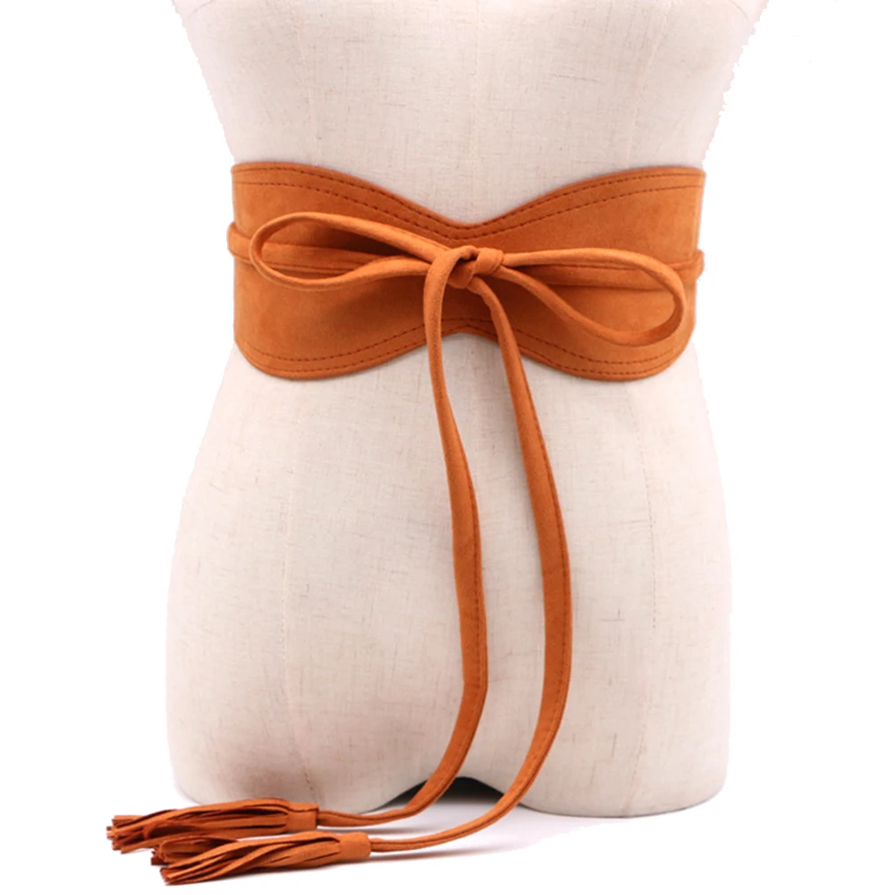 Hot Women Dress Belt Solid Color Faux Leather Bandage Tassel Sash Waistband Wedding New