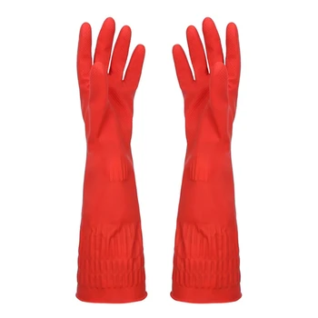 

45cm Rubber Gloves, 3 Pairs of Red Kitchen Dish Cleaning Gloves, Waterproof and Reusable, Hand Protection