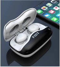 Tws preto bluetooth 5.0 fone de ouvido sem fio fones headphons 2 em 1 power bank 3500mah 9d controle toque com display led mic