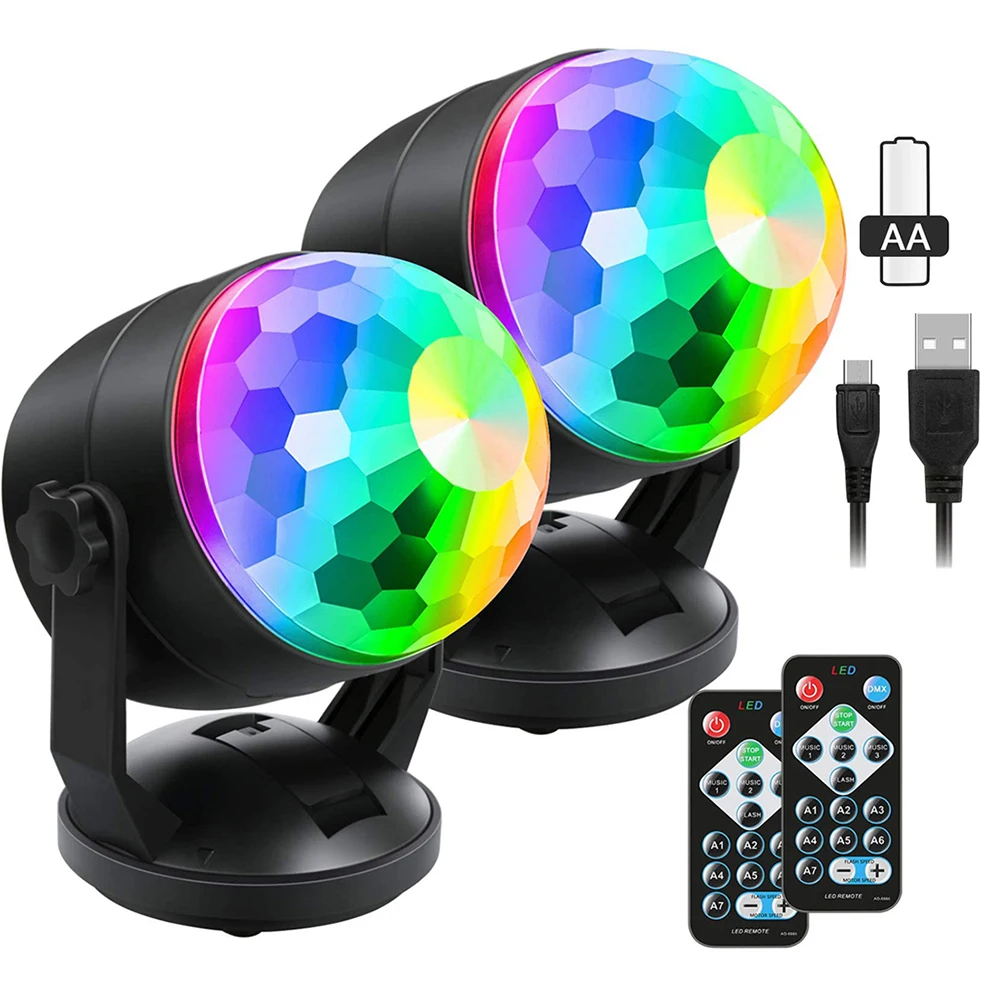 Portable Sound Activated Party Lights Battery Powered/USB Plug in Strobe Stage Par Light for Car Room Dance Parties Xmas Wedding