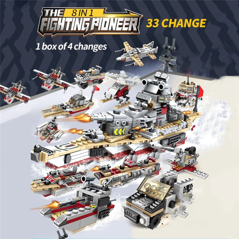 502PCS 8 IN 1 Aircraft Compatible Block Building Blocks Army Figures Blocks Construction LegoINGlys Bricks Military Warship Toy (6)