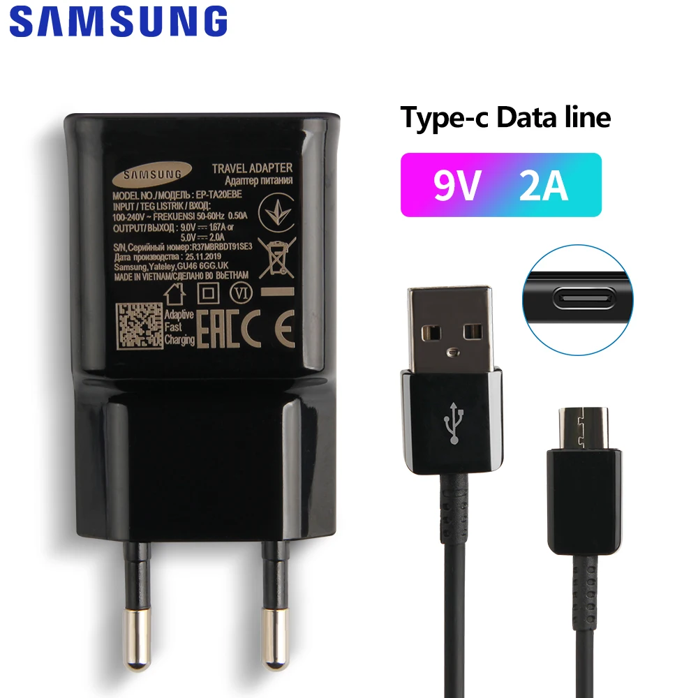 SAMSUNG Original 9V 2A Phone Charger For Samsung Galaxy A9 2018 A8s A70 A50  S8 S9 S9 Plus Note 8 9 S8 Active EU Travel Charger