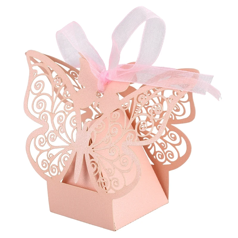 Hot Sale 50pcs Butterfly Wedding Favour Box Birthday Party Gifts Candy Boxes (Pink) | Дом и сад
