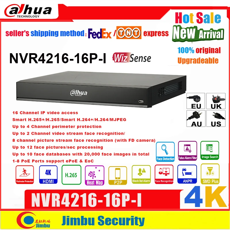 Сетевой видеорегистратор Dahua NVR 16 каналов 1U PoE WizSense NVR4216 16P I Smart H.265 + с портами poe 4K DVR
