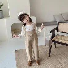 Новинка, для девочек вельветовые комбинезоны осенние модные футболки для девочек, длинные штаны, От 3 до 8 лет PX910