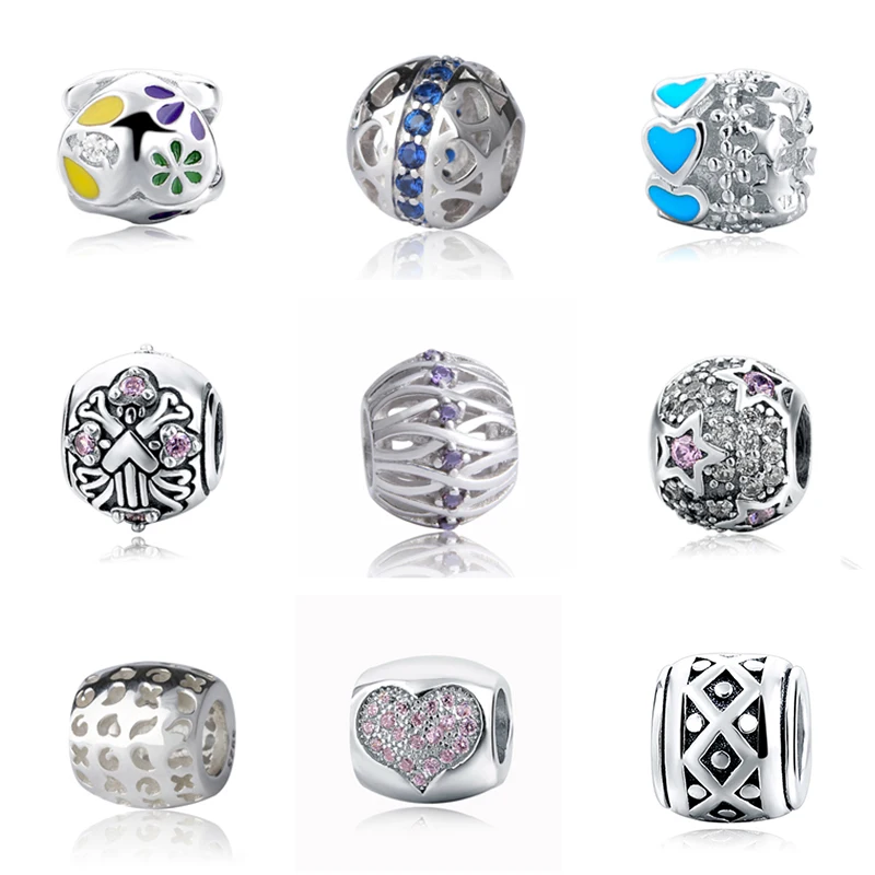 

925 silver charms flower love heart hollow beads with colorful enamel and CZ fit original pandora bracelet diy Jewelry supply
