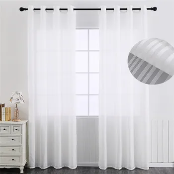 

Stripe White Sheer Curtains Yarn Jinya Home Decoration Elegant Solid Color Window Door Screen for LivingRoom Bedroom 1 PCS Panel