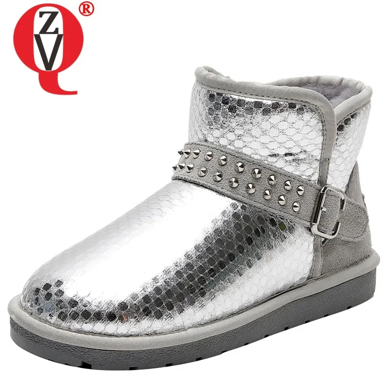 

ZVQ winter new fashion plush warm snow boots outside comfortable low heels round toe sequined cloth women shoes drop shipping