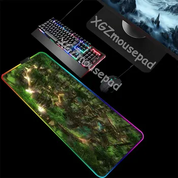 

XGZ Large RGB Mouse Pad Black Lock Edge Forest Castle Landscape Custom Student Computer Desk Mat Non-slip for Lol Csgo Gamer Xxl