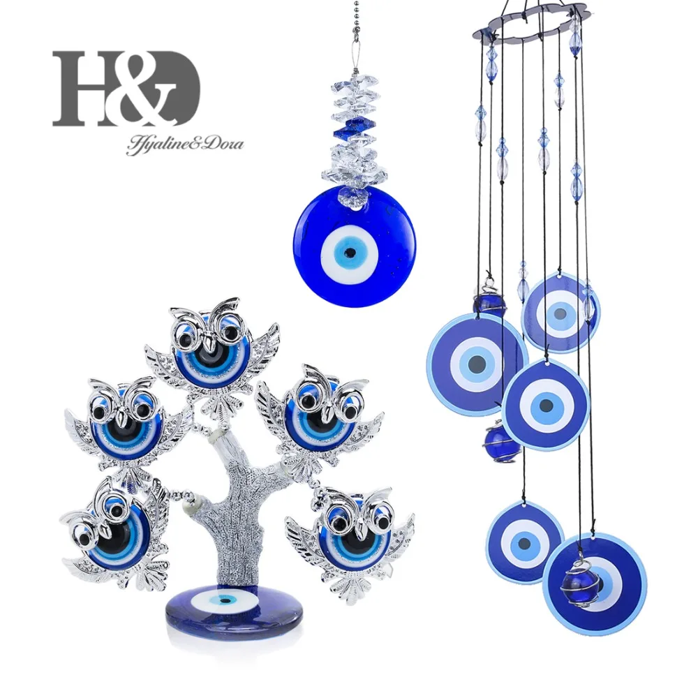 H&D набор из 3 турецких Лаки голубого сглаза дерево Статуэтка колокольчик подвеска защита для денег Фортуна домашний Декор подарок