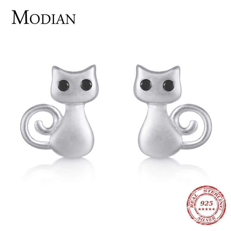 Серьги-гвоздики Modian из серебра 925 пробы с милыми котами женские милые модные
