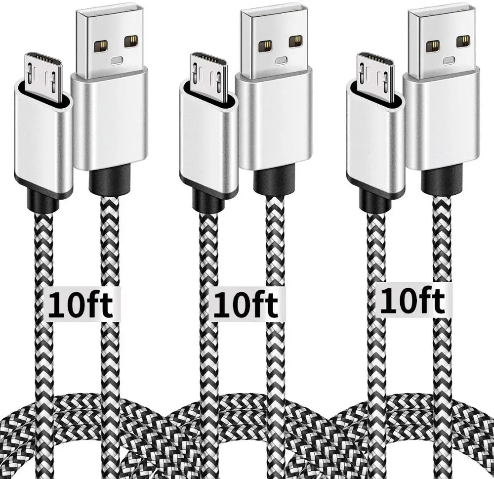 

Кабель Micro USB, 10 футов, 3 шт./упаковка, очень длинный зарядный шнур, нейлоновый Плетеный высокоскоростной Прочный USB-кабель для быстрой зарядки, кабель для Android