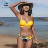 Yellow Floral Push Up Mid-Waist Bikini Sets Swimsuit For Women Sexy Wrap Two Pieces Swimwear 2022 New Beach Bathing Suits 1