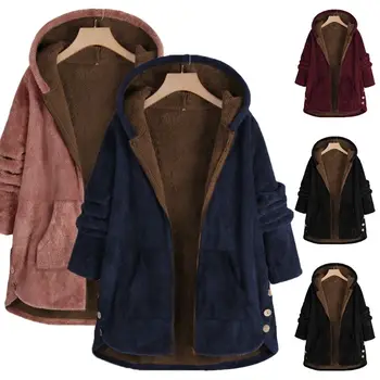 

Women Winter Coat Casual Oversized Loose Fluffy Fur Fleece Cozy Lady Warm Long Sleeve Zipper Hooded Female Outwear Coat S-5XL