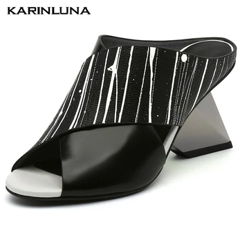 

Karinluna New Arrivals Genuine Leather Party Slipper Summer Women Shoes Woman Sandals Mules Pumps